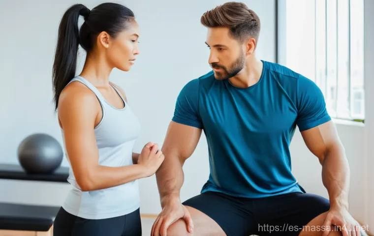 스포츠마사지사 취업 트렌드 - **Prompt:** A dynamic, professional shot of a sports massage therapist, diverse gender and ethnicity...