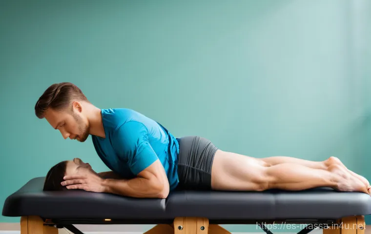 스포츠마사지사 취업 트렌드 - **Prompt:** A close-up, yet respectful and professional, image depicting a skilled sports massage th...