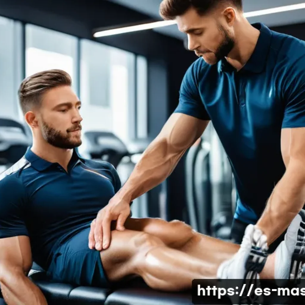 스포츠마사지사로서의 경력 개발 - A professional sports massage therapist performing deep friction massage on the calf muscle of a mal...